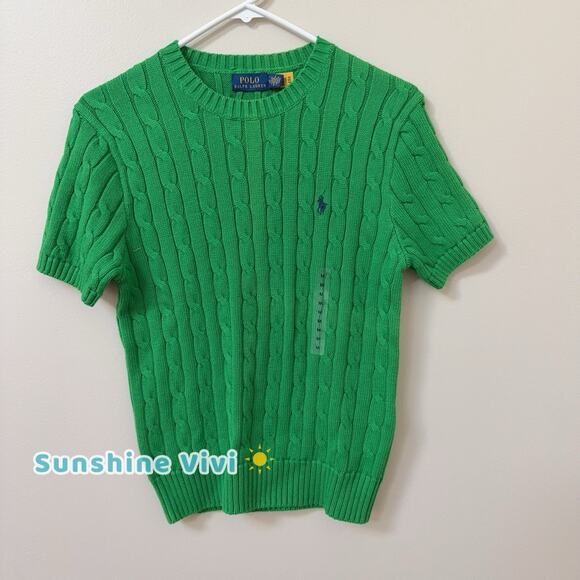 NWT Polo Ralph Lauren Woman Cotton Short-Sleeve Sweater Green mediu - Picture 1 of 7